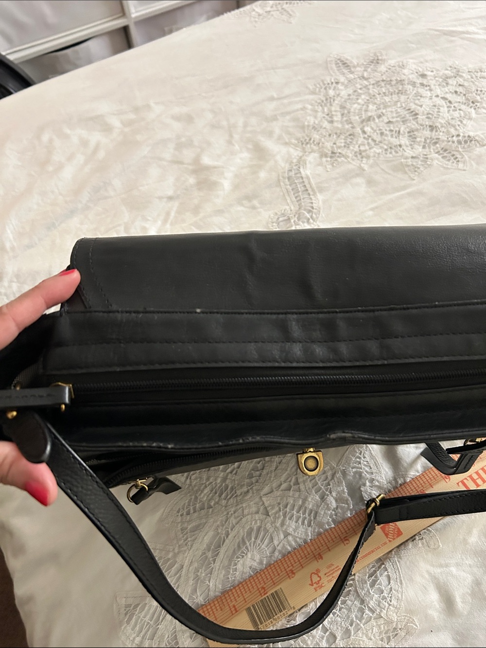 Fossil Black Leather Convertible Backpack Crossbody Bag with Gold Hardware - Picture 8 of 11